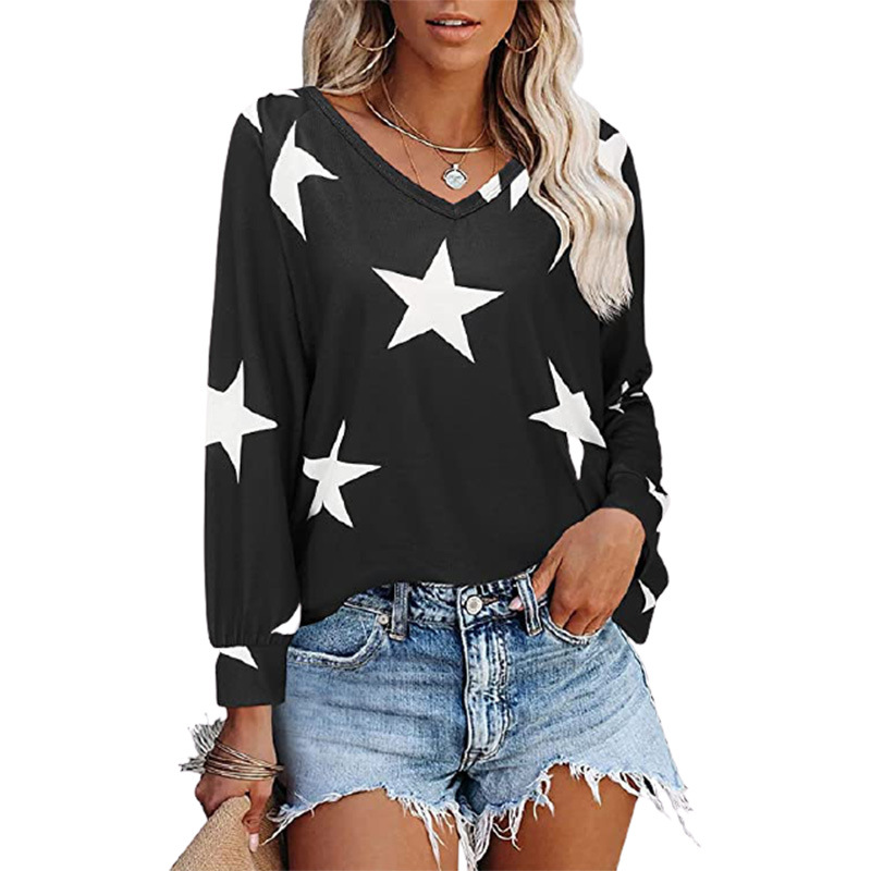 Custom women long sleeve full star print t shirt