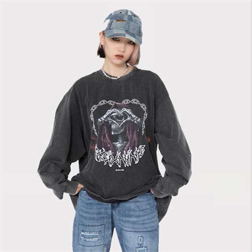 OEM logo women long sleeve Vintage t shirt /Sweatshirt